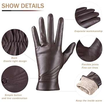 ISHISBEB Winter Leather Gloves for Women, Warm Touchscreen Driving Texting Cashmere Lined Gloves
