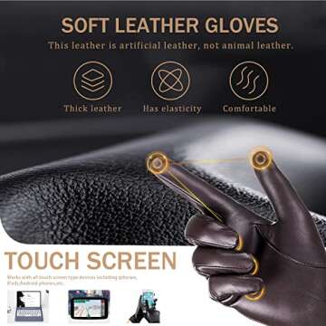 ISHISBEB Winter Leather Gloves for Women Stylish Warm Touchscreen