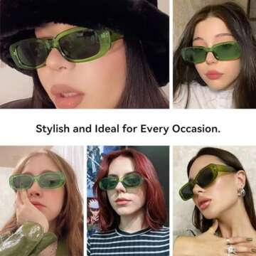 Dollger Rectangle Sunglasse For Women Trendy Retro Transparent Green Sunglasses Chunky green Sunglasses