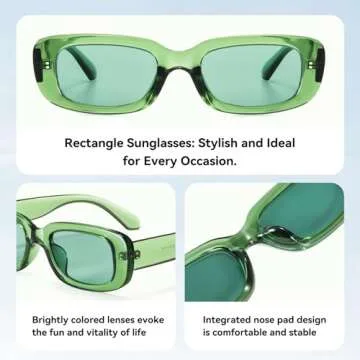Dollger Rectangle Sunglasse For Women Trendy Retro Transparent Green Sunglasses Chunky green Sunglasses