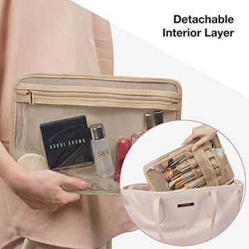 BAGSMART Large Makeup Bag, Double-Layer Makeup Case with Shoulder Strap Cosmetic Organizer Bag Train Case for Makeup Brushes Palettes Sponge Toiletries,Large,Black