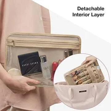 BAGSMART Large Makeup Bag, Double-Layer Makeup Case with Shoulder Strap Cosmetic Organizer Bag Train Case for Makeup Brushes Palettes Sponge Toiletries,Large,Black