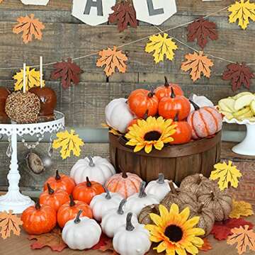 DearHouse 80Pcs Artificial Pumpkins Maple Harvest Fall Decoration, 30Pcs Fall Pumpkins and 50Pcs Map...