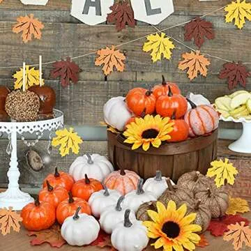 DearHouse 80Pcs Artificial Pumpkins Maple Harvest Fall Decoration, 30Pcs Fall Pumpkins and 50Pcs Map...