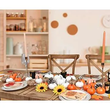 DearHouse 80Pcs Artificial Pumpkins Maple Harvest Fall Decoration, 30Pcs Fall Pumpkins and 50Pcs Maple Leaves for Autumn Thanksgiving Harvest Home Decor