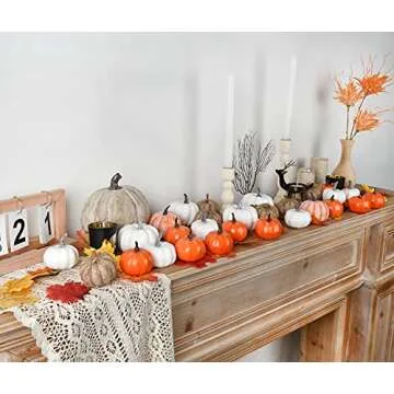 DearHouse 80Pcs Artificial Pumpkins Maple Harvest Fall Decoration, 30Pcs Fall Pumpkins and 50Pcs Maple Leaves for Autumn Thanksgiving Harvest Home Decor