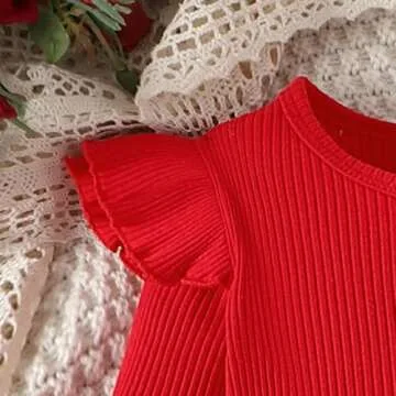 Toddler Baby Girl Valentine's Day Clothes Ruffled Sleeves Top Heart Bell Bottoms Flared Overalls Suspender Pants Set (Hearts-B, 3-4T)