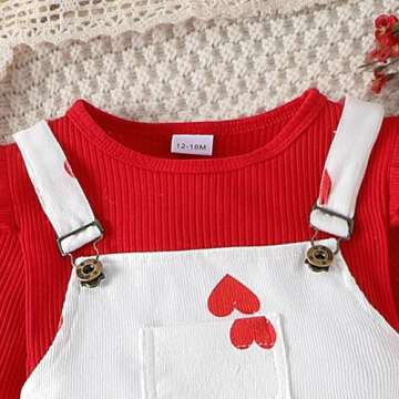 Toddler Baby Girl Valentine's Day Clothes Ruffled Sleeves Top Heart Bell Bottoms Flared Overalls Suspender Pants Set (Hearts-B, 3-4T)