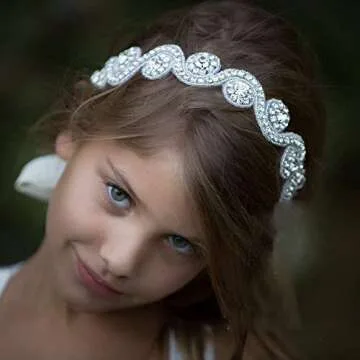 fxmimior Head Piece Flower Girl Wedding Crystal Rhinestones Headband Hair Accessories Headwear (3)