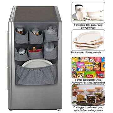 Lafulling Mini Fridge Organizer Storage 65" x 12.6", Mini Fridge Caddy Hanging Organizer with 15 Extra Large Pockets for Dorm, Pantry, Plate, Silverware, Spice, Cutlery, Napkins, Other Daily Stuff