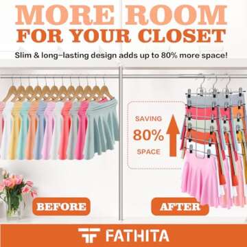3 Pack Pants Hangers Space Saving - 6 Tier Skirt Hangers with Clips for Closet Organization