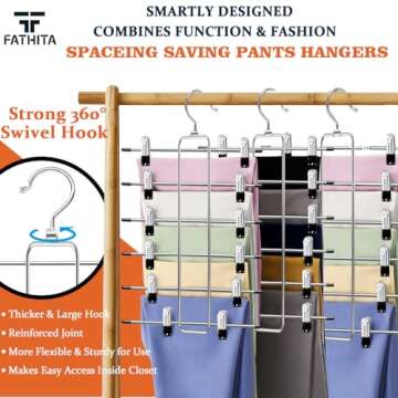 Space Saving 3 Pack Pants Hangers for Closet Organization