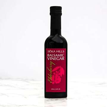 Seka Hills Arbequina California Extra Virgin Olive Oil, 8.4 Fl Oz (Pack of 1) Bundled with Seka Hills Elderberry Balsamic Vinegar, 8.4 Fl Oz (Pack of 1) with 1 Silicone Basting Brush by IntFeast
