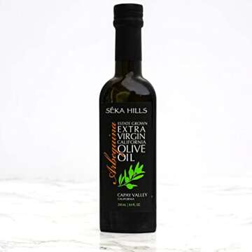 Seka Hills Arbequina California Extra Virgin Olive Oil, 8.4 Fl Oz (Pack of 1) Bundled with Seka Hills Elderberry Balsamic Vinegar, 8.4 Fl Oz (Pack of 1) with 1 Silicone Basting Brush by IntFeast