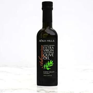 Seka Hills Arbequina California Extra Virgin Olive Oil, 8.4 Fl Oz (Pack of 1) Bundled with Seka Hills Elderberry Balsamic Vinegar, 8.4 Fl Oz (Pack of 1) with 1 Silicone Basting Brush by IntFeast