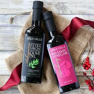 Seka Hills Arbequina California Extra Virgin Olive Oil, 8.4 Fl Oz (Pack of 1) Bundled with Seka Hills Elderberry Balsamic Vinegar, 8.4 Fl Oz (Pack of 1) with 1 Silicone Basting Brush by IntFeast