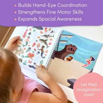 CUPKIN Mermaid Stickers, Toddler Sticker Book for Kids, Fun Mermaid Toy, Toddler Road Trip Essentials, 300+ Girly Stickers + 8 Sticker Scenes and Coloring Pages, Mermaid Stickers Ages 2+