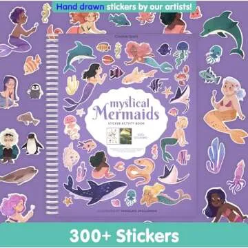 CUPKIN Mermaid Stickers, Toddler Sticker Book for Kids, Fun Mermaid Toy, Toddler Road Trip Essentials, 300+ Girly Stickers + 8 Sticker Scenes and Coloring Pages, Mermaid Stickers Ages 2+