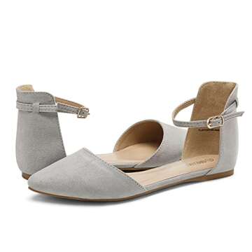 DREAM PAIRS Women's Pointed Toe Dress Flats Ankle Strap D'Orsay Ballet Comfort Slip On Casual Flat Shoes for Wedding Work Office Business,Size 8,Grey,Flapointed-Ankle