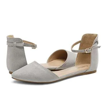DREAM PAIRS Women's Pointed Toe Dress Flats Ankle Strap D'Orsay Ballet Comfort Slip On Casual Flat Shoes for Wedding Work Office Business,Size 8,Grey,Flapointed-Ankle