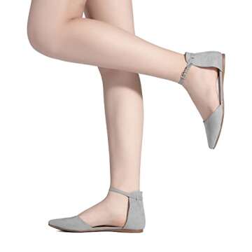 DREAM PAIRS Women's Pointed Toe Dress Flats Ankle Strap D'Orsay Ballet Comfort Slip On Casual Flat Shoes for Wedding Work Office Business,Size 8,Grey,Flapointed-Ankle