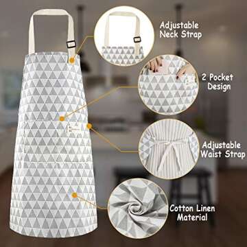 4 Pack Cooking Apron with Pocket, Adjustable Cotton Linen Kitchen Apron for Women Men