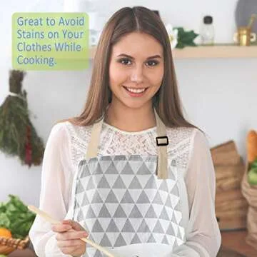 4 Pack Cooking Apron with Pocket, Adjustable Cotton Linen Kitchen Apron for Women Men