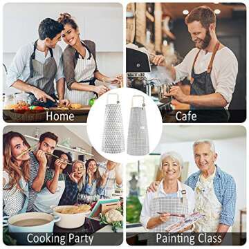 4 Pack Cooking Apron with Pocket, Adjustable Cotton Linen Kitchen Apron for Women Men