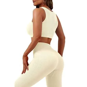 JZC Stretchy Leggings Women Exercise Outfits 2 Pieces Yoga Sexy Crop Top and Leggings Set Beige Medium