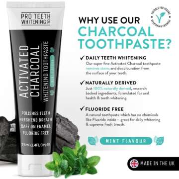 Activated Charcoal Teeth Whitening Toothpaste - Natural Whitening with Mint Flavor - Fluoride Free &...