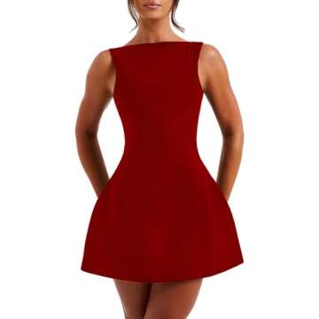 LuFeng Women's Summer Sexy Sleeveless Zipper Mock Neck Slim Fit A-line Mini Dress Bodycon Party Club Dress for Women Red