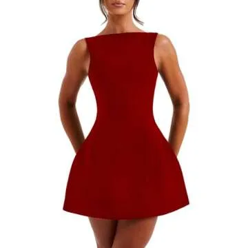 LuFeng Women's Summer Sexy Sleeveless Zipper Mock Neck Slim Fit A-line Mini Dress Bodycon Party Club Dress for Women Red