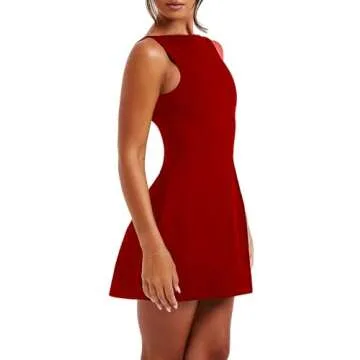LuFeng Women's Summer Sexy Sleeveless Zipper Mock Neck Slim Fit A-line Mini Dress Bodycon Party Club Dress for Women Red