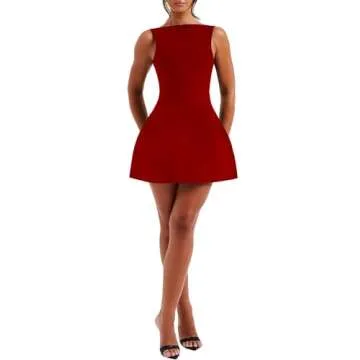 LuFeng Women's Summer Sexy Sleeveless Zipper Mock Neck Slim Fit A-line Mini Dress Bodycon Party Club Dress for Women Red
