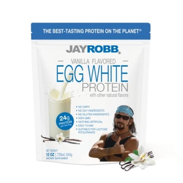 Jay Robb Vanilla Egg White Protein Powder, 24g Protein, Low Carb, Gluten Free, Best Taste (12 oz)