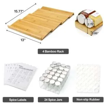 KitHero Spice Drawer Organizer with 24 Glass Jars and Labels