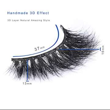 Miss Kiss 1 Pair Lashes 3D Mink Lash Natural Look Eye Lashes Soft Fluffy False Lash Cat Eye Fake Eyelashes Wispy Handmade Eyelash Strips Pack Can be Reusable 12MM