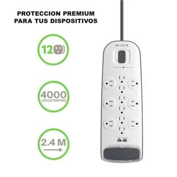 Belkin Power Strip Surge Protector - 12 AC Multiple Outlets, Ethernet & Cable Protection - 8 ft Long Extension Cord for Home, Office, Travel, Computer Desktop & Phone Charger - 3996 Joules, White