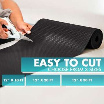 Drawer and Shelf Liner - TRULY NON-SLIP, THICK, WATERPROOF - Reusable Durable Kitchen Cabinet Liner - Non Adhesive Drawer Liner Roll Washable Fridge Rubber Shelf Liner for Pantry (Black, 12"W x 240"L)