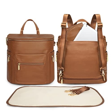 Miss Fong Leather Diaper Backpack Insulated Pockets Stylish