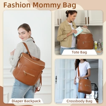 Miss Fong Leather Diaper Backpack Insulated Pockets Stylish