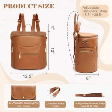 Miss Fong Leather Diaper Backpack Insulated Pockets Stylish