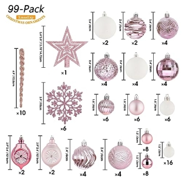 99-Pack Baby Pink Shatterproof Christmas Ornaments