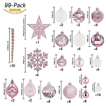 99-Pack Baby Pink Shatterproof Christmas Ornaments