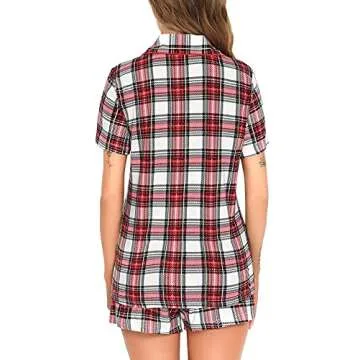 Samring Womens Pajamas Set Two Piece Pj Sets Sleepwear Button Down Pjs Lounge Set Red and White Plaid XL