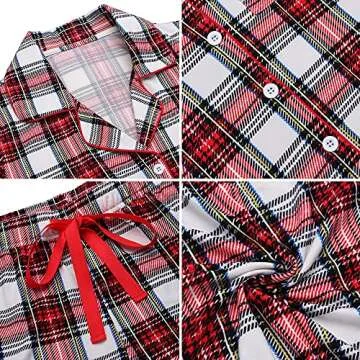 Samring Womens Pajamas Set Two Piece Pj Sets Sleepwear Button Down Pjs Lounge Set Red and White Plaid XL