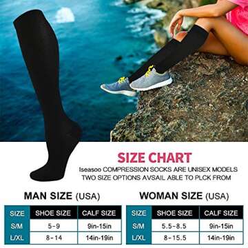 Iseasoo Copper Compression Socks For Men & Women Circulation-Best For Running Hiking Cycling 15-20 mmHg(L/XL)