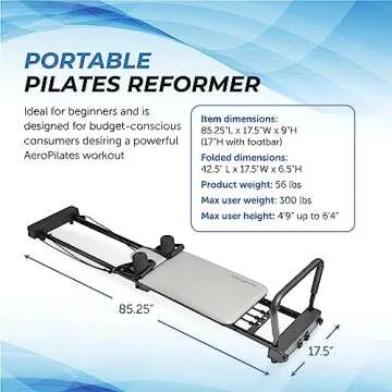 AeroPilates Reformer 287 - Pilates Reformer Workout Machine for Home Gym - Pilates Reformer with 3 Resistance Cords - Up to 300 lbs Weight Capacity