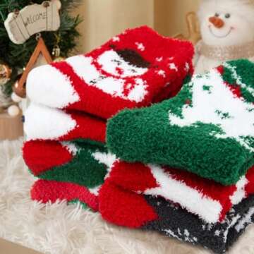 YOGINGO 6 Pairs Christmas Socks - Cozy & Colorful Fuzzy Slipper Socks for All