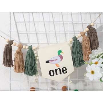 Lucky Duck Tassel High Chair Banner - Mallard Duck 1st Birthday Party Decorations, Duck Hunting 1st Birthday High Chair Tassel Banner, Duckling Baby Shower Party Decorations, A Lucky Duck Themed Birthday Banner